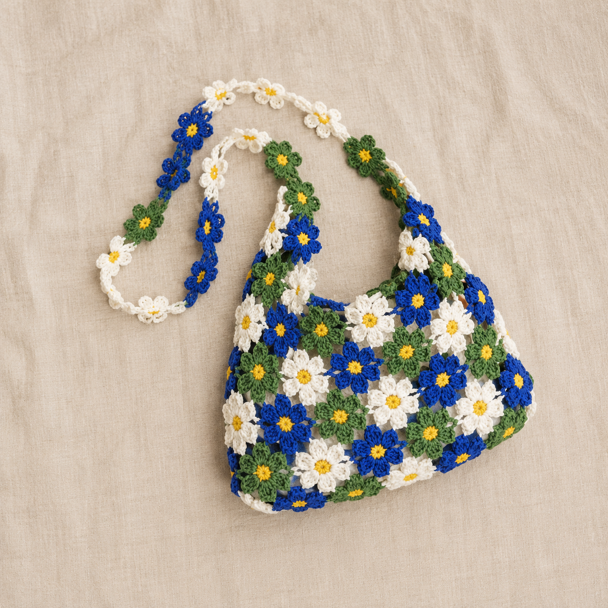 Bolso de hombro de ganchillo floral